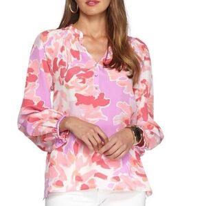 Lilly Pulitzer Elsa Pink Purple 100% Silk Evening Blouse Crystal Buttons…